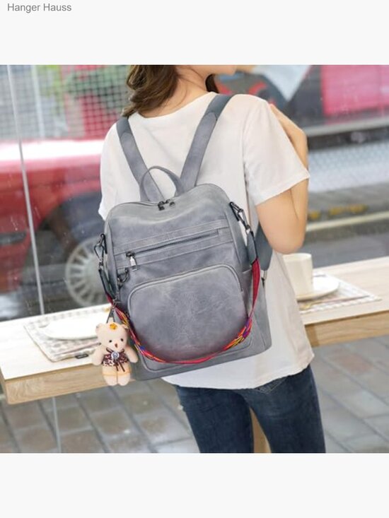 PU Leather Convertible Backpack Purse Travel Shoulder Bag with Bear Charm main image 5